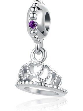 February Birthstone Princess Queen Crown Charm For Pandora Bracelets Jewelry